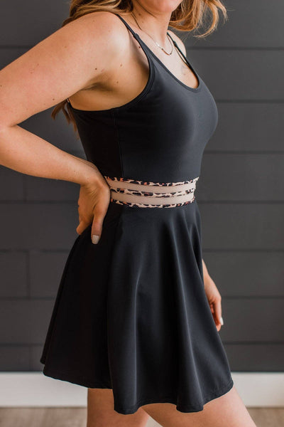 BLACK AND LEOPARD SWIM DRESS