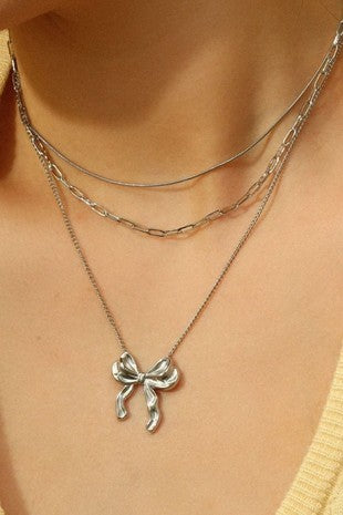 Layered Bow Charm Necklace