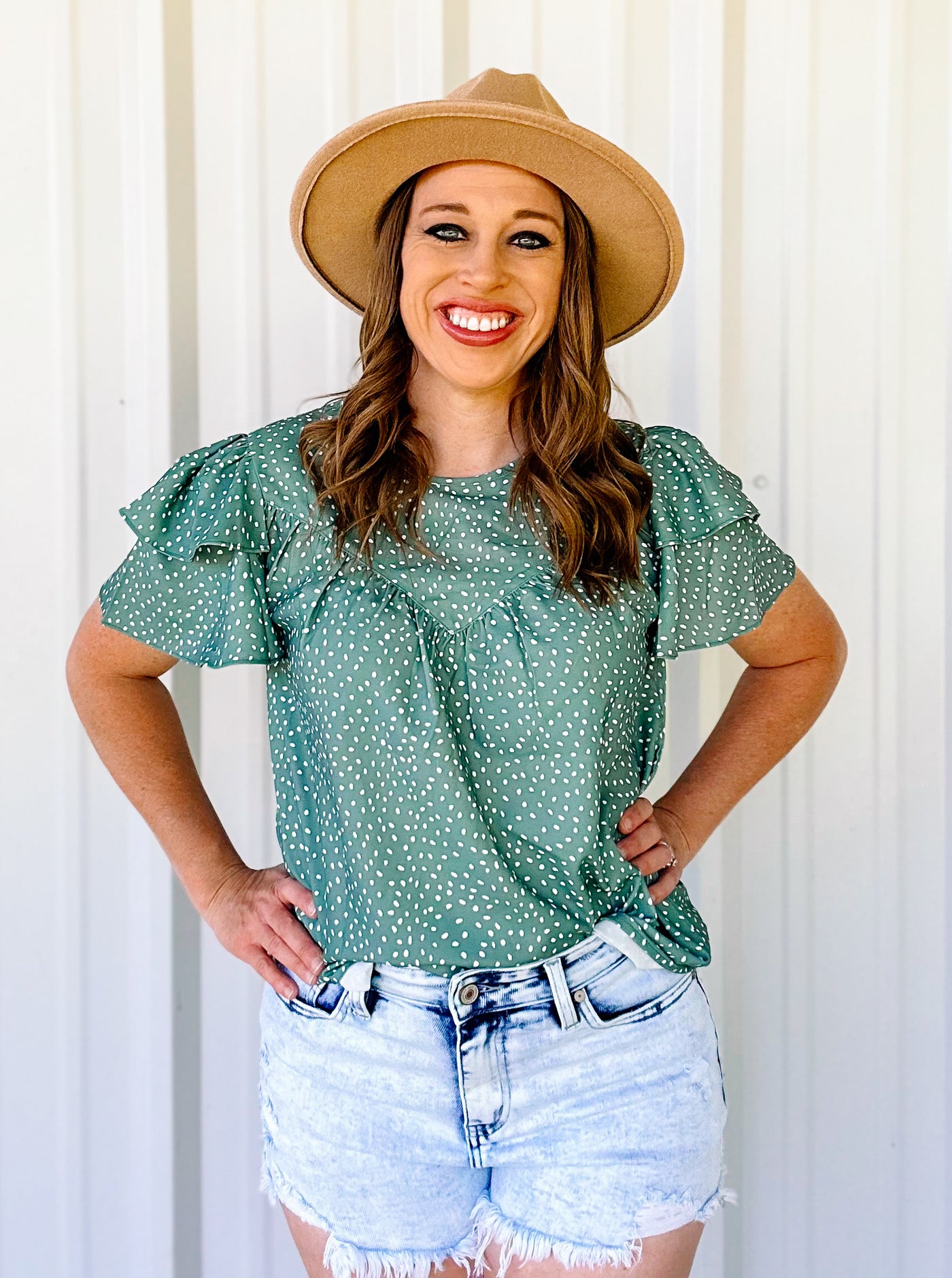 GREEN RUFFLE TOP