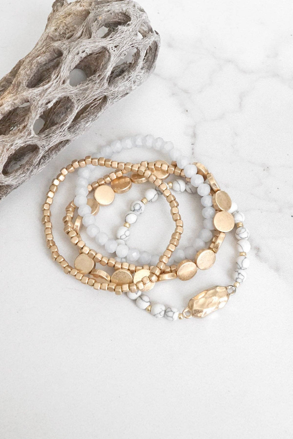 5 piece - Semi Precious Metals Boho Beaded Bracelets Stack - Thistle Canyon Co.