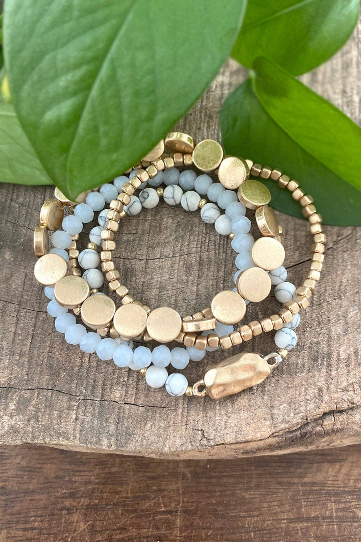 5 piece - Semi Precious Metals Boho Beaded Bracelets Stack - Thistle Canyon Co.