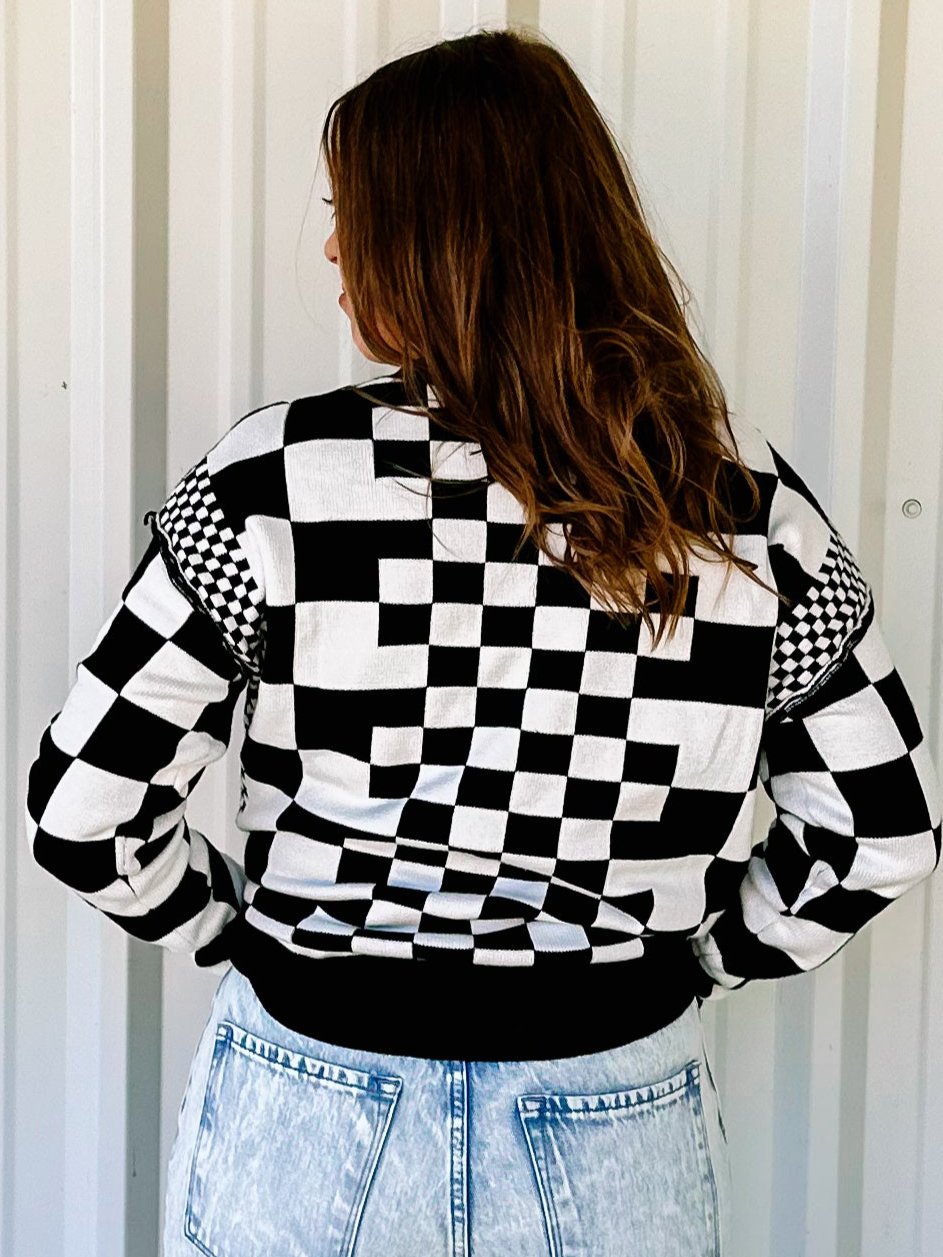 Black and white checkered sweater online