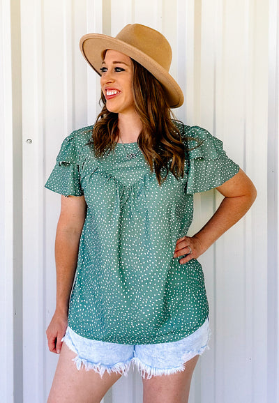 GREEN RUFFLE TOP