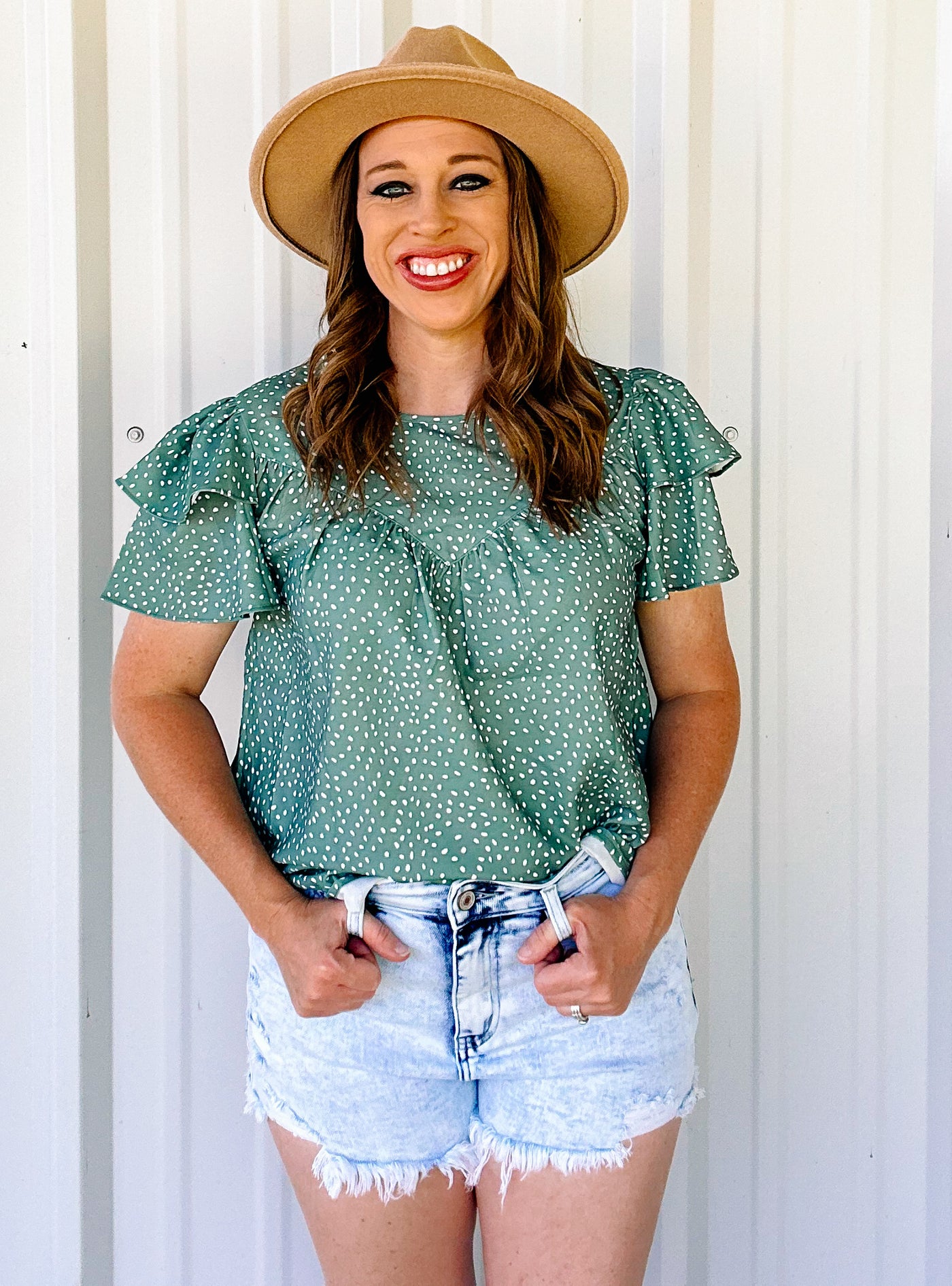 GREEN RUFFLE TOP