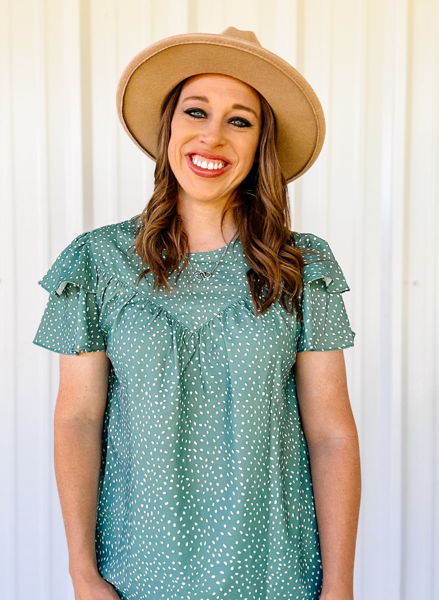 GREEN RUFFLE TOP