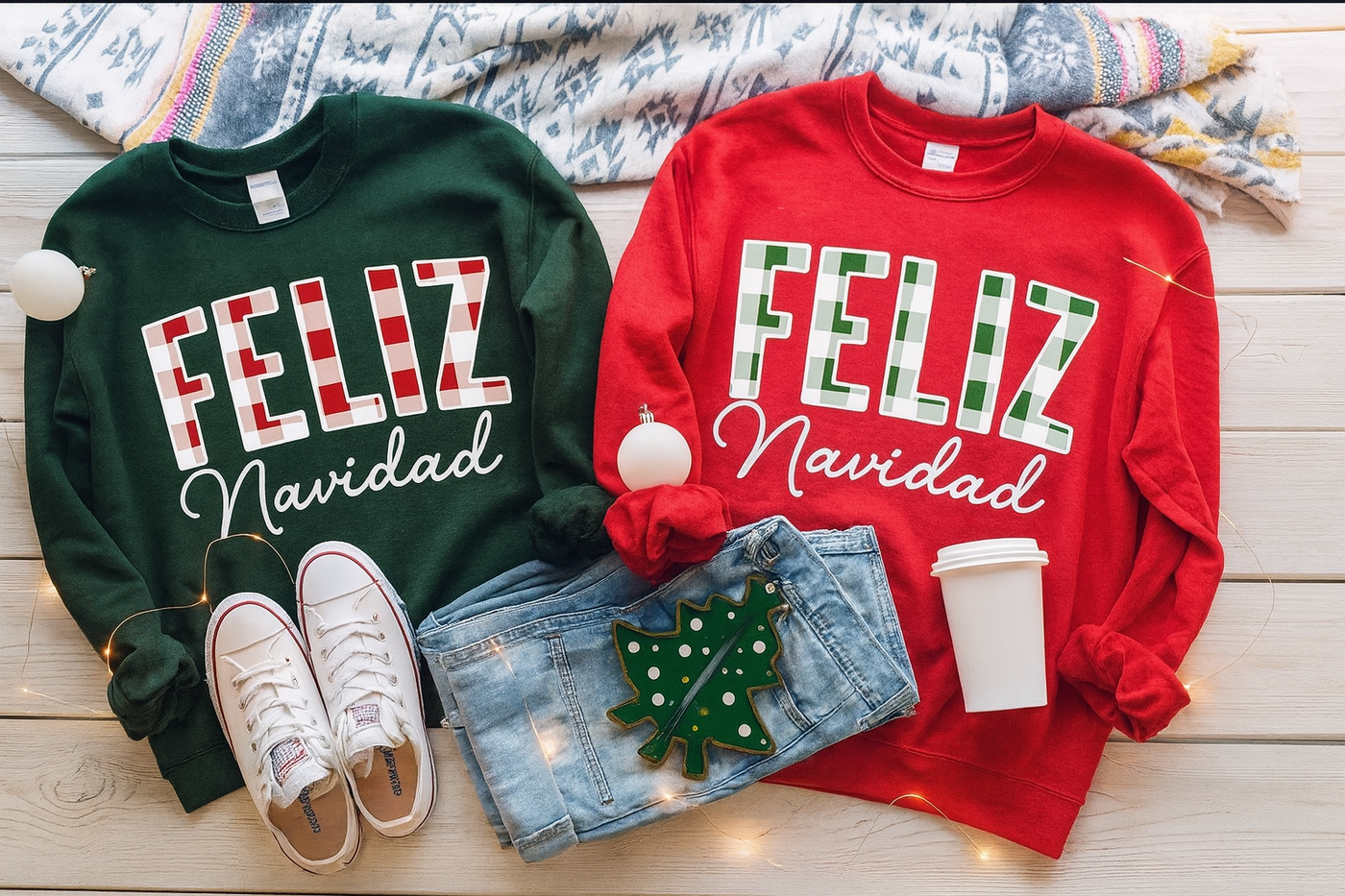 FELIZ NAVIDAD PLAID SWEATER