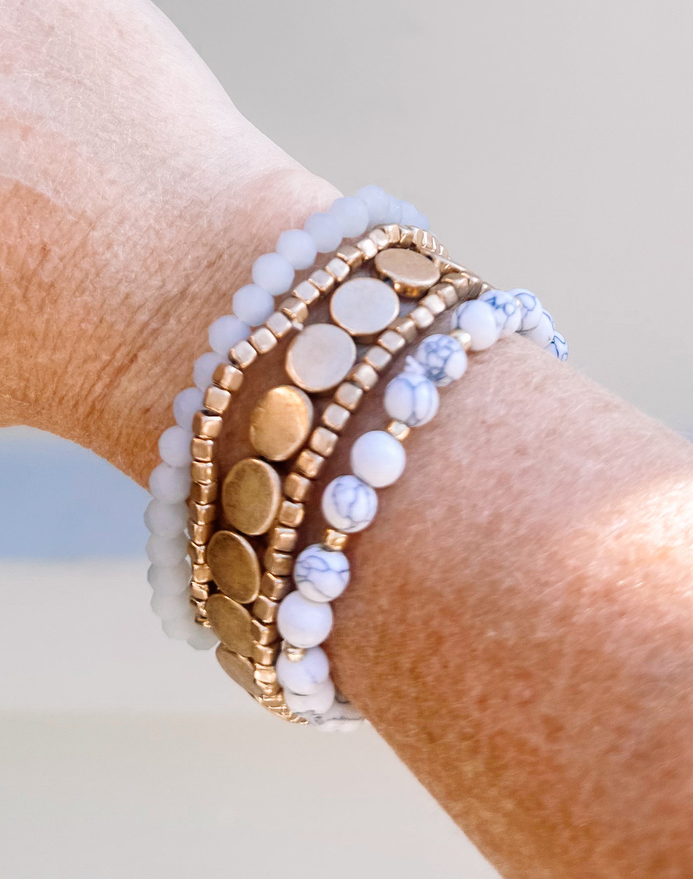 5 piece - Semi Precious Metals Boho Beaded Bracelets Stack