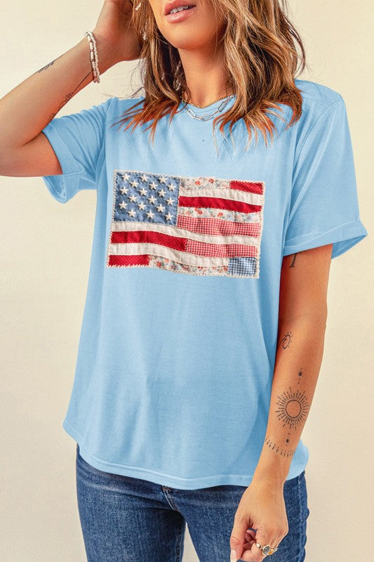 PATCHWORK USA TEE - Blue