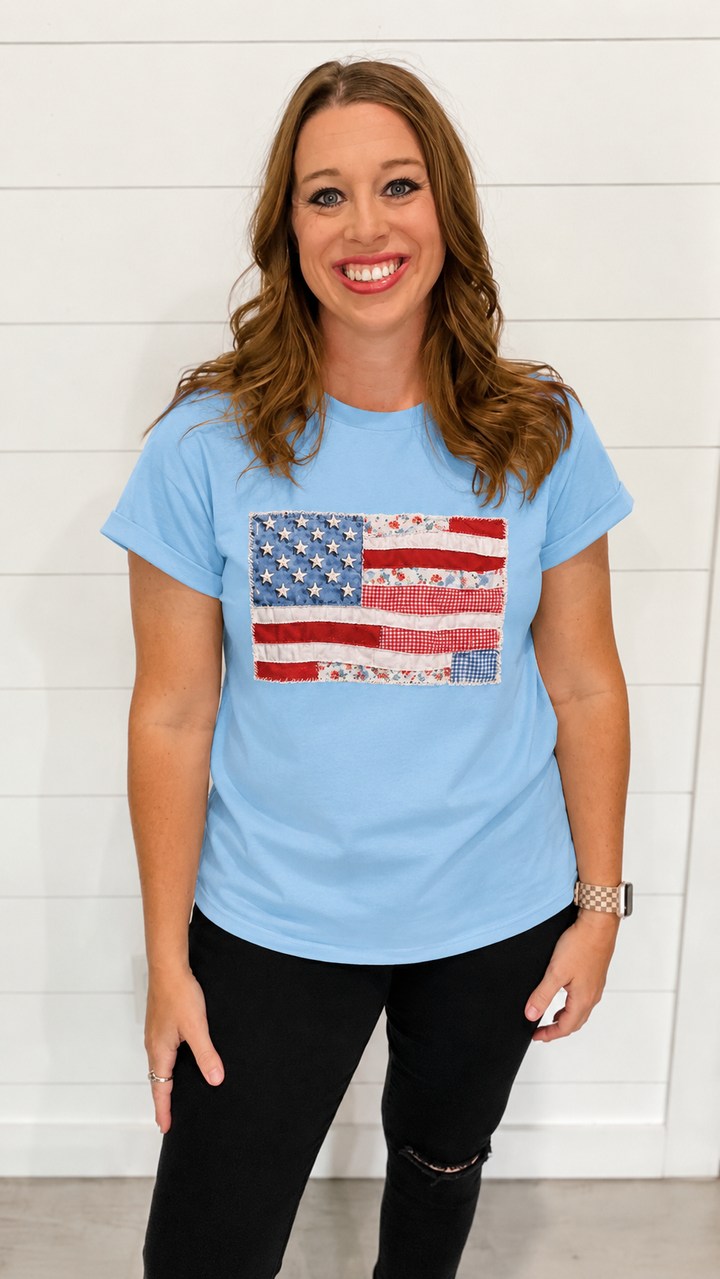 PATCHWORK USA TEE - Blue
