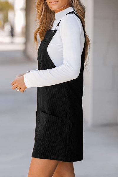 BLACK CORDUROY OVERALL DRESS