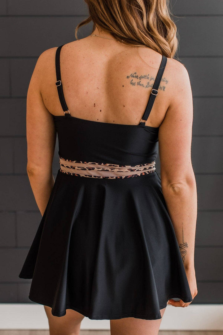 BLACK AND LEOPARD SWIM DRESS - Thistle Canyon Co.