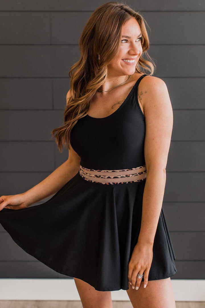 BLACK AND LEOPARD SWIM DRESS - Thistle Canyon Co.