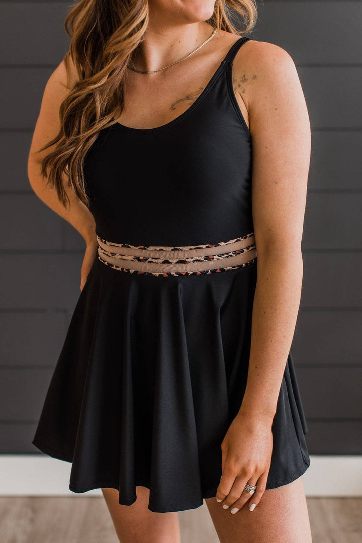 BLACK AND LEOPARD SWIM DRESS - Thistle Canyon Co.