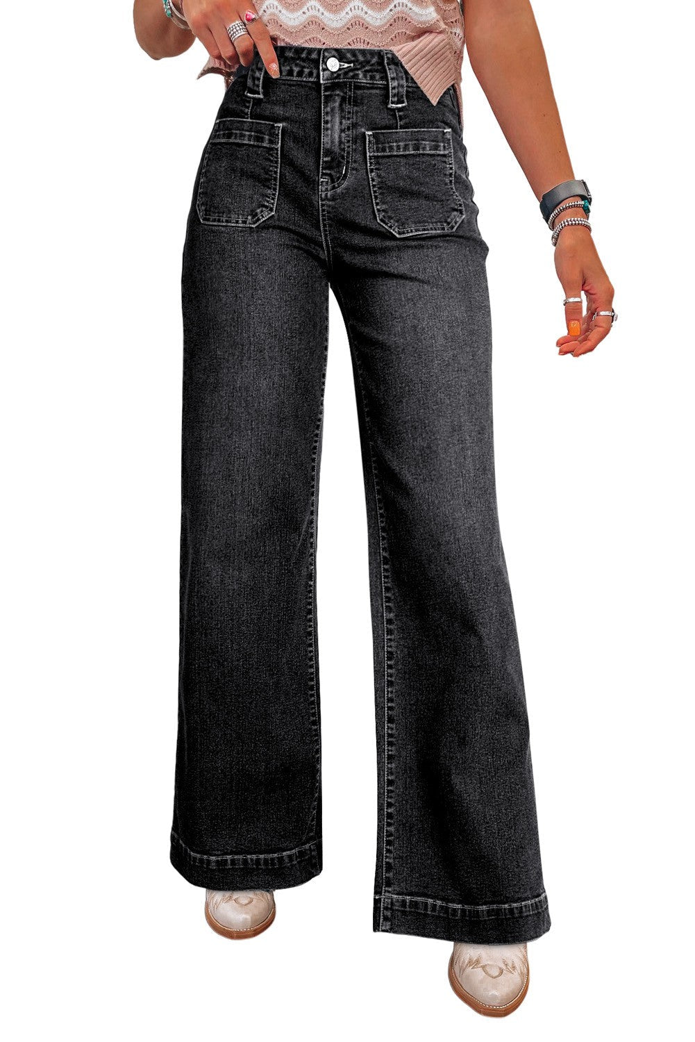 BLACK WIDE LEG JEANS - Thistle Canyon Co.