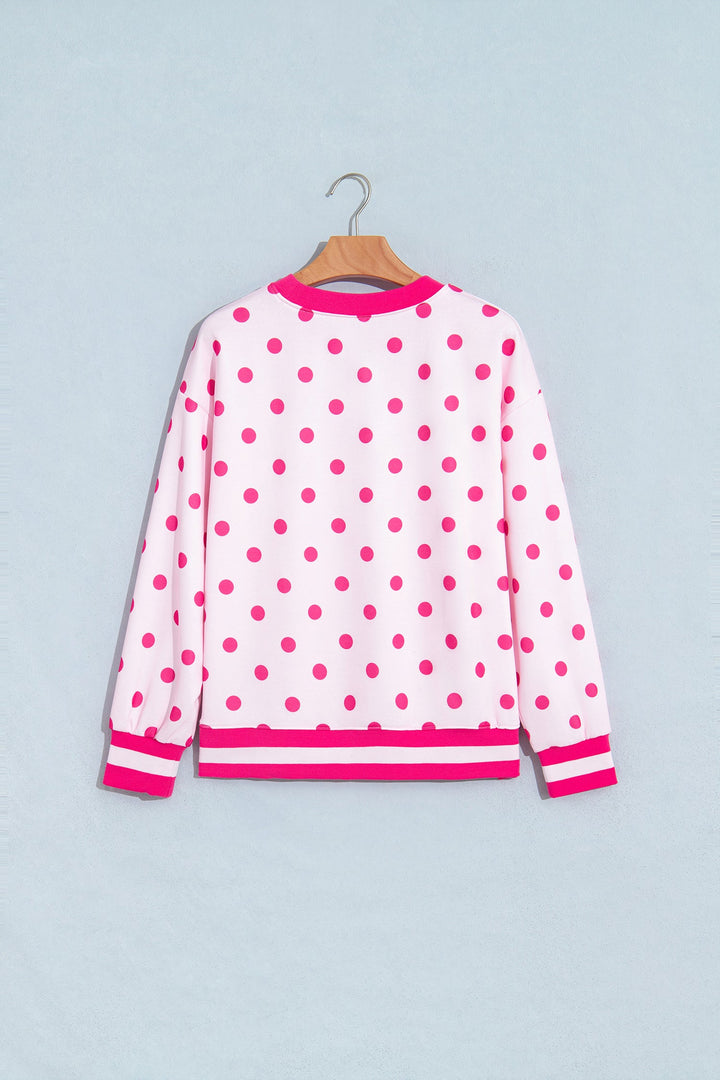 Polka Dot Colorblock Trim Round Neck Sweatshirt