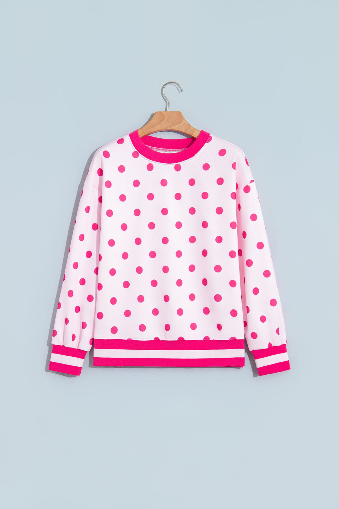 Polka Dot Colorblock Trim Round Neck Sweatshirt