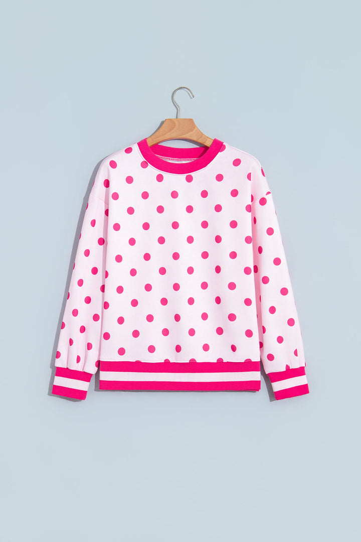 Polka Dot Colorblock Trim Round Neck Sweatshirt