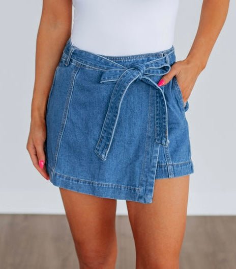 DENIM BOW SKORT - Thistle Canyon Co.