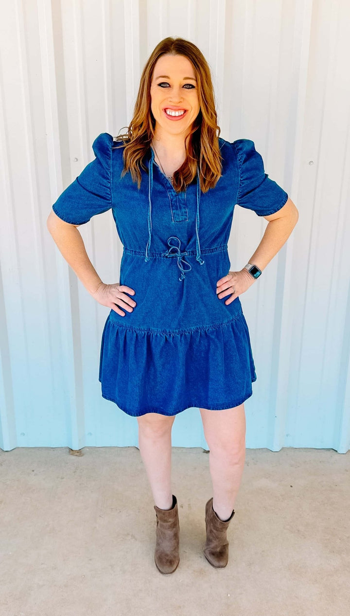 DENIM PUFF - SLEEVE DRESS - Thistle Canyon Co.