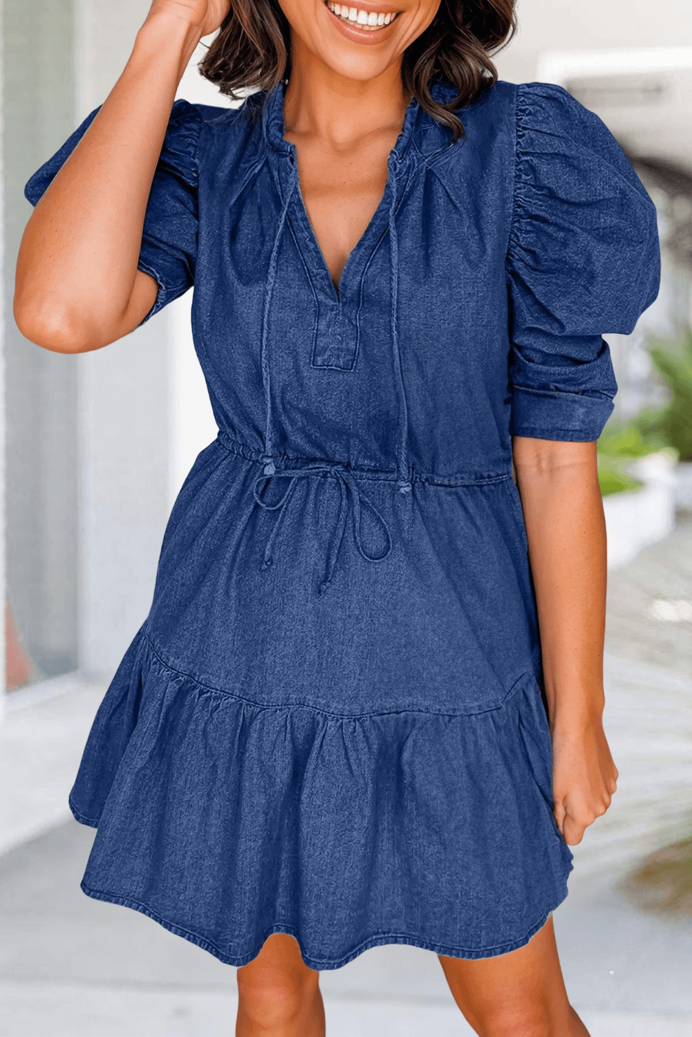 DENIM PUFF - SLEEVE DRESS - Thistle Canyon Co.