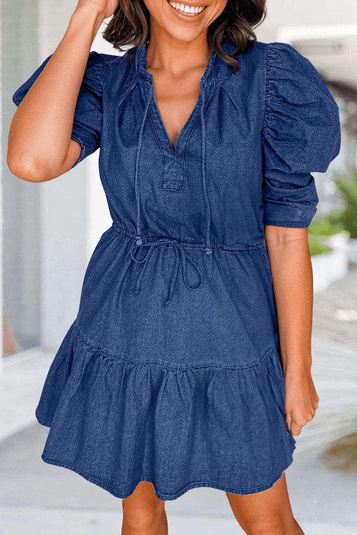 DENIM PUFF - SLEEVE DRESS - Thistle Canyon Co.