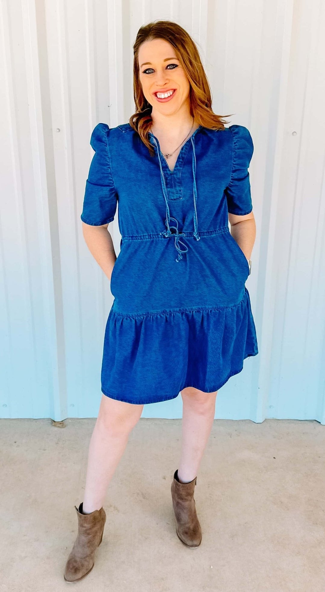 DENIM PUFF - SLEEVE DRESS - Thistle Canyon Co.