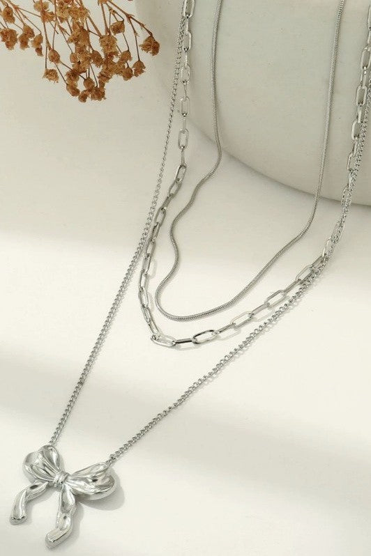 Layered Bow Charm Necklace