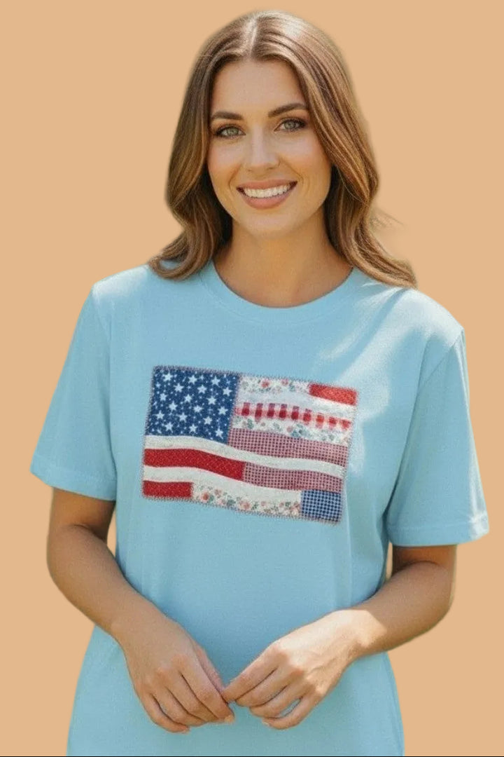 PATCHWORK USA TEE - Blue