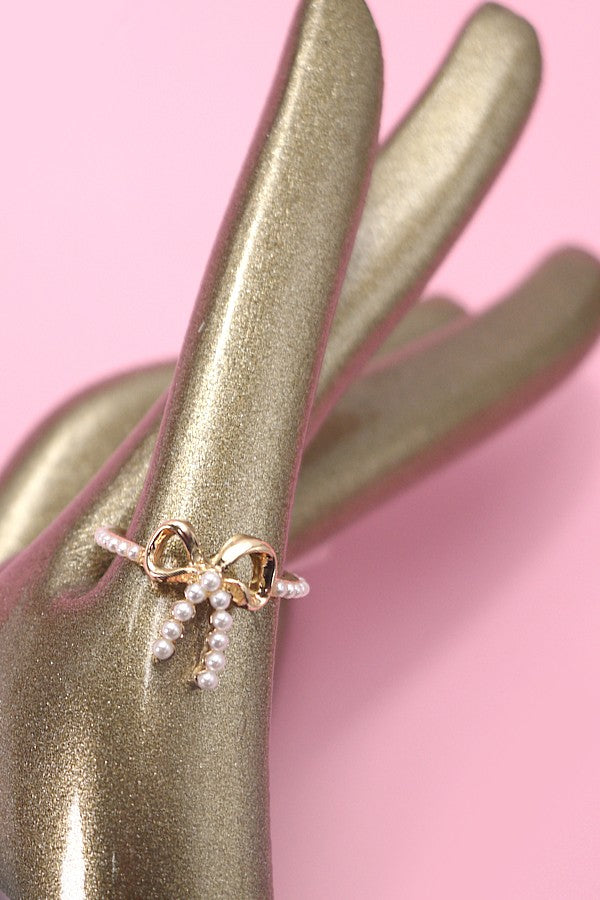 Pearl Bow Ribbon Ring