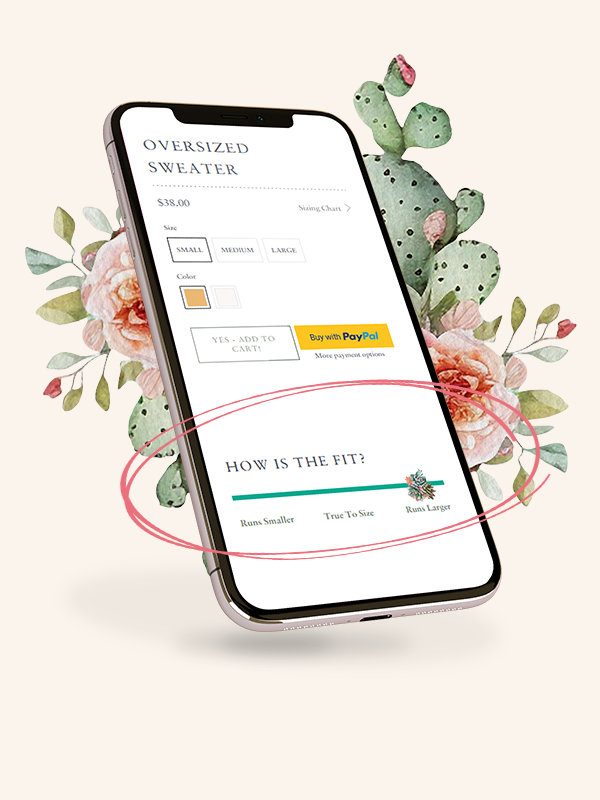 Sizing fit marker: Mobile view of sizing fit slider function available in this store