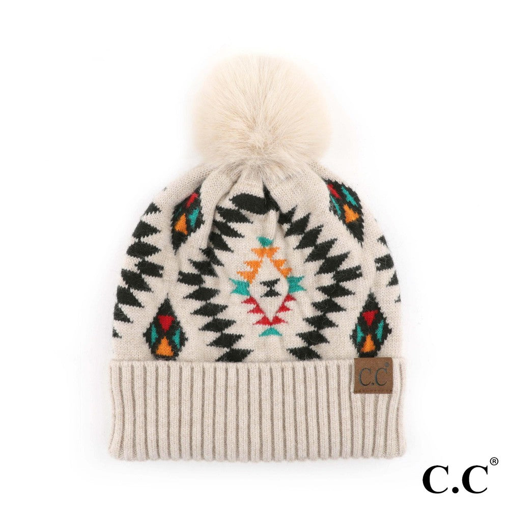 C.C. BEANIE | Beige Aztec - Thistle Canyon Co.